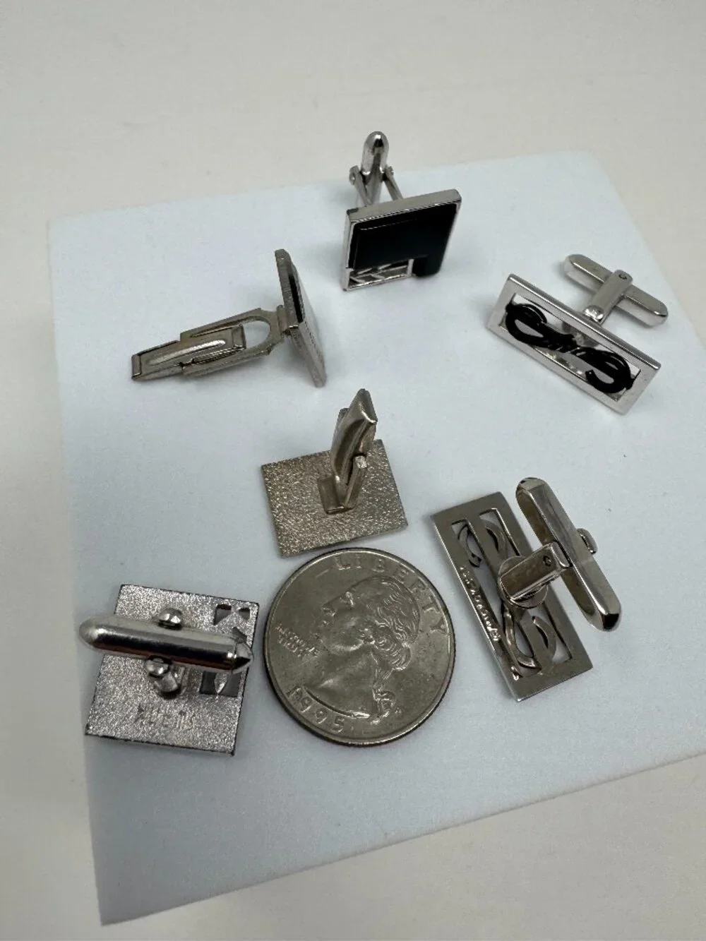 Lot of 3 Vintage Hickok USA Swank Men’s Cufflinks Silver Tone Black MCM